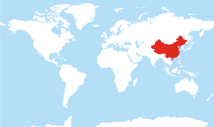 Map of the world with china highlighted