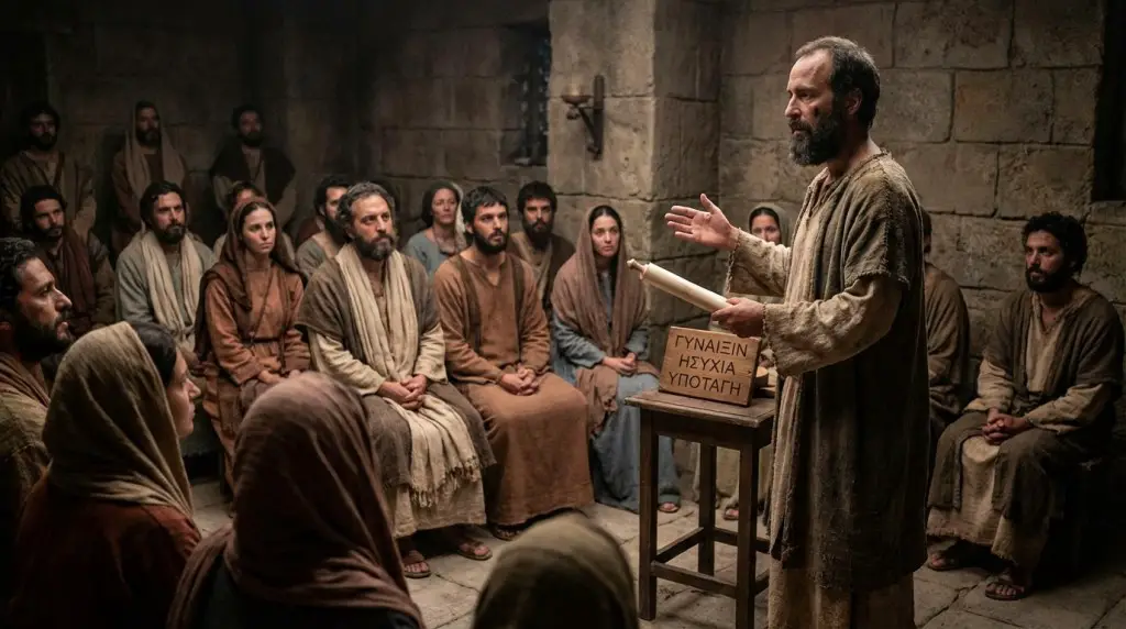 apostle paul teaching the congregation