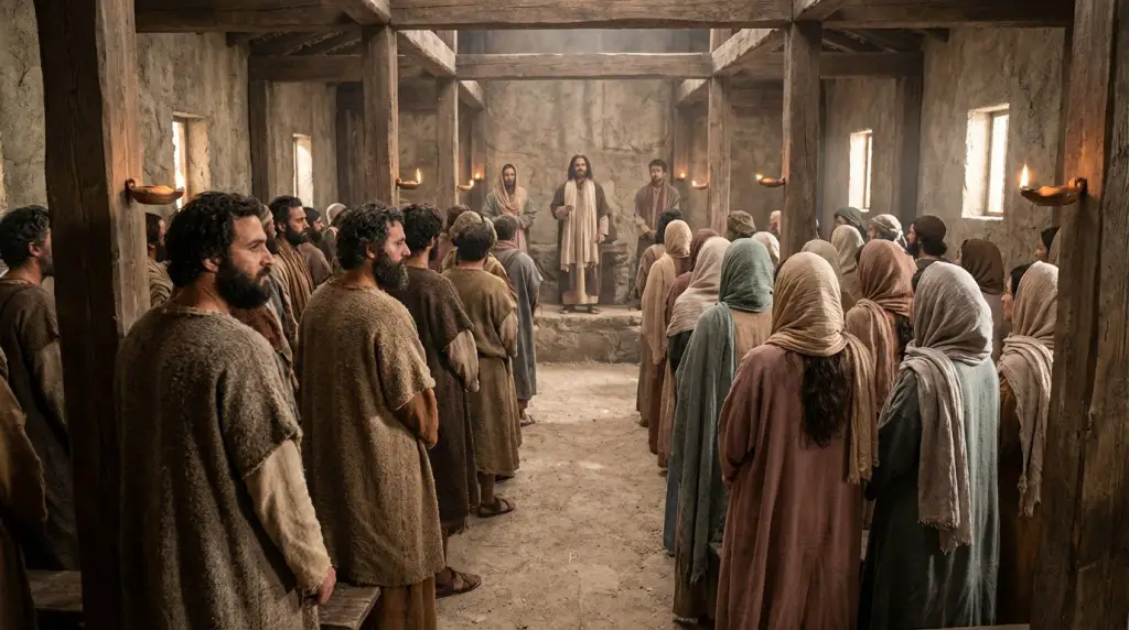 men and women in the synagogue