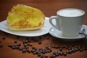 Coffee, milk, breakfast, bread, butter
