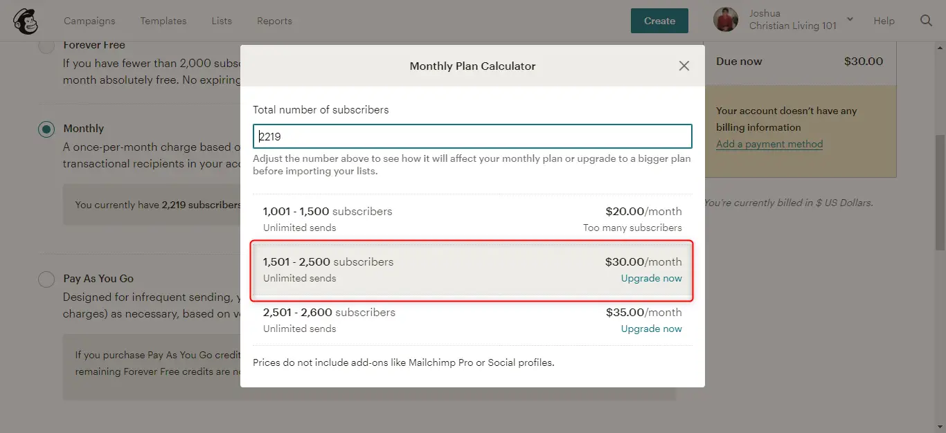 mailchimp plan