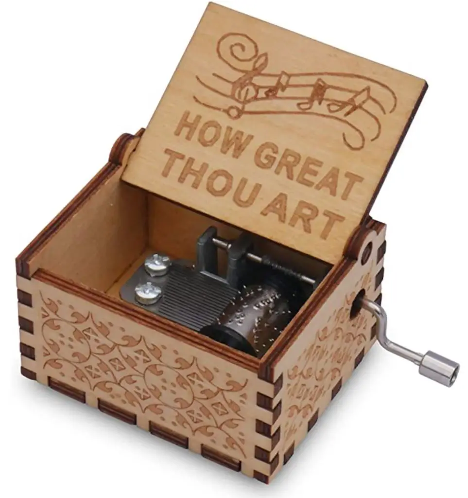 epiphaneia Small How Great Thou Art Wood Music Box Gifts for Christian Women Men Religious Wooden Music Boxes Presents: Women, Men, Mom, Dad, Easter, Christmas, Birthday, Baptism, Christening Gift