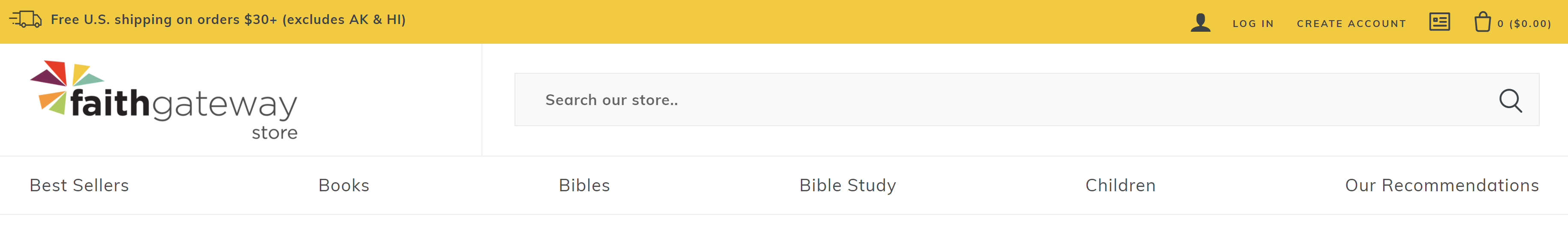 FaithGateway Christian bookstore image of their homepage.