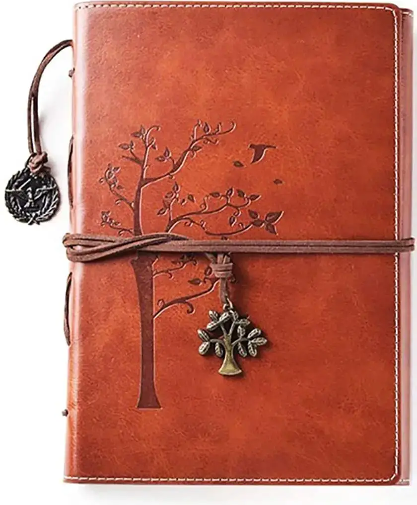 Lined Refillable Vintage Writing Journal for Women, Retro Tree of Life Faux Leather Cover Notebook/Travel Diary,Wide Ruled Paper,Daily Use Gift for Bloggers/Teachers/Back to College Students (Brown)
