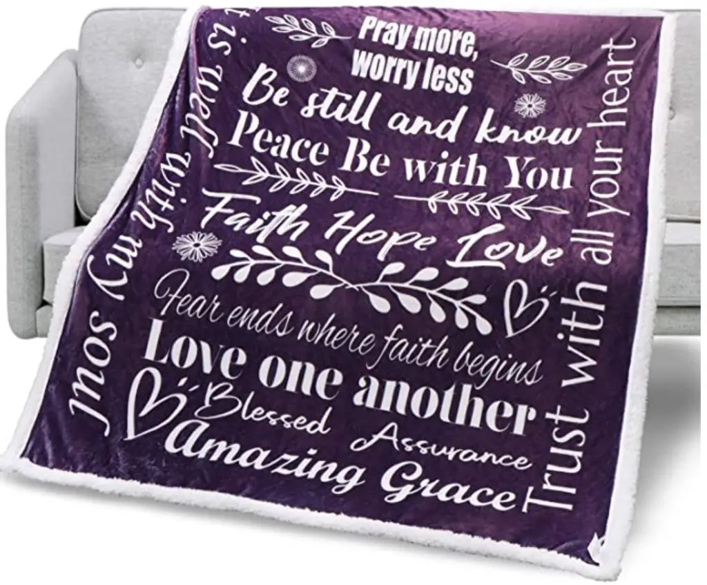 Sherpa Throw Blanket gift for ladies Faith Hope Love Inspirational Message Gift Sherpa Throw Blanket - Positive Energy Love Comfort Caring Soft Thoughtful Uplifting Healing Gift for Best Friend Women Men Blanket (Purple, Sherpa Fleece)
