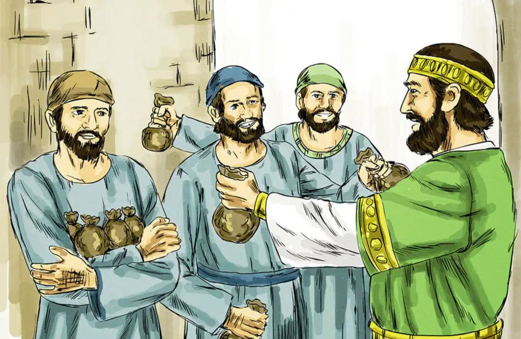 Parable of the talents: the master giving talents to his servants