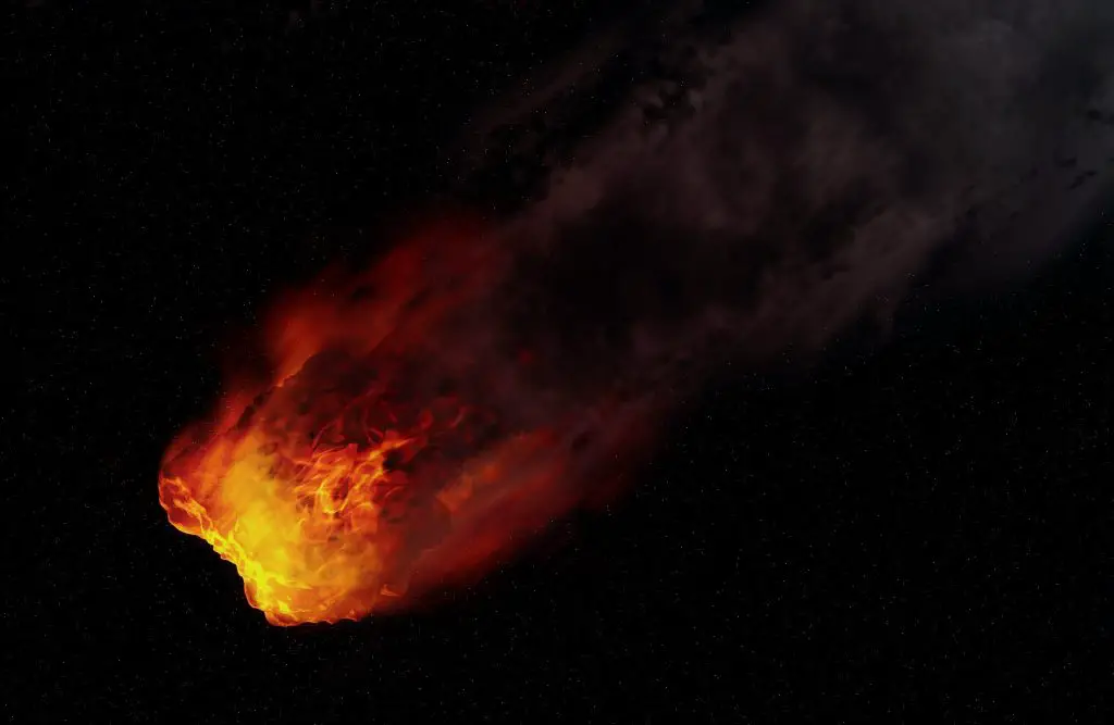 asteroid and meteorite blazing in flame