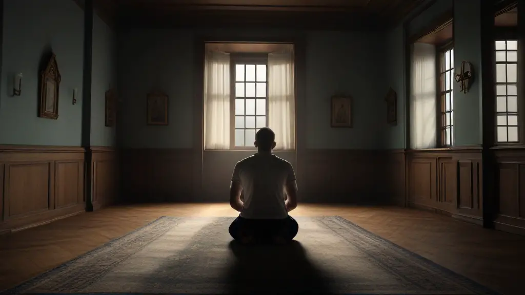a man praying alone in his room.