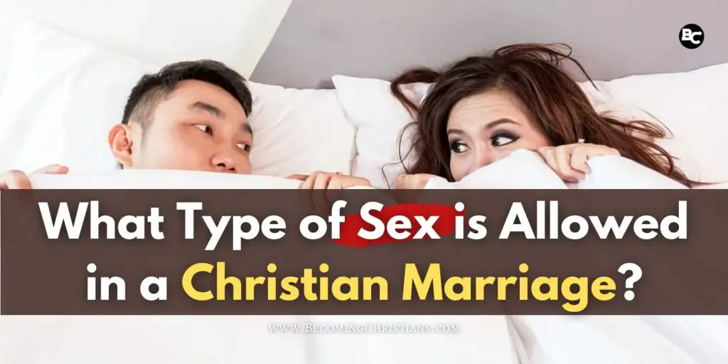 a couple on their bed under the blanket looking each other with a text that says What Type of Sex is Allowed in a Christian Marriage