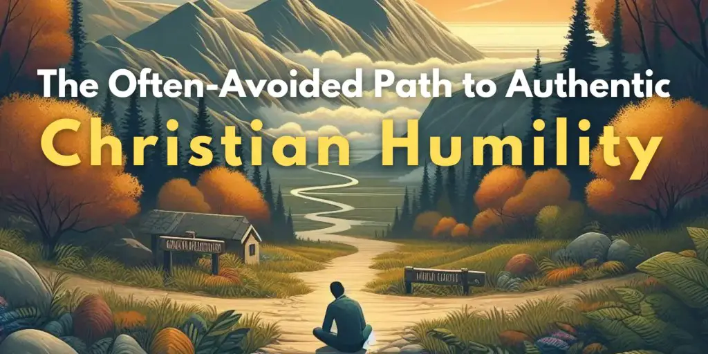 a man sitting in front of a narrow and difficult path with the text The Often-Avoided Path to Authentic
Christian Humility