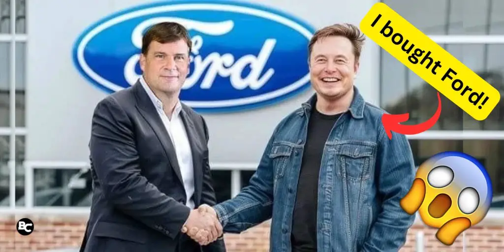 image of elon musk and ford ceo showing that musk bought Ford