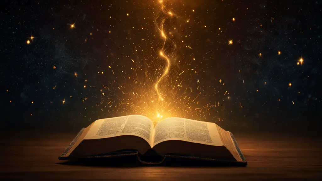 bible glowing with fire sparks and power