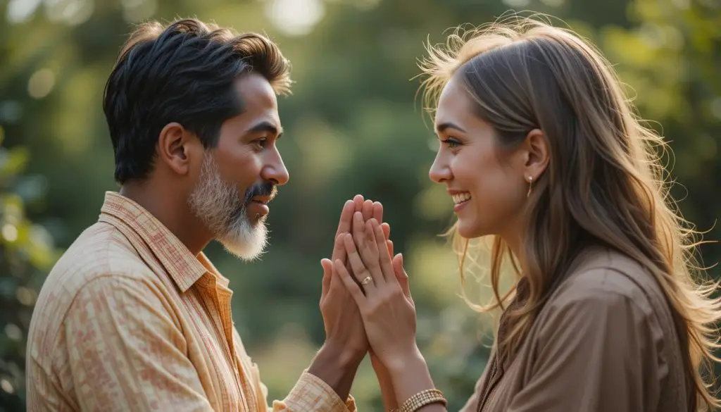 a man and woman looking at each other happy because of healing and reconciliation