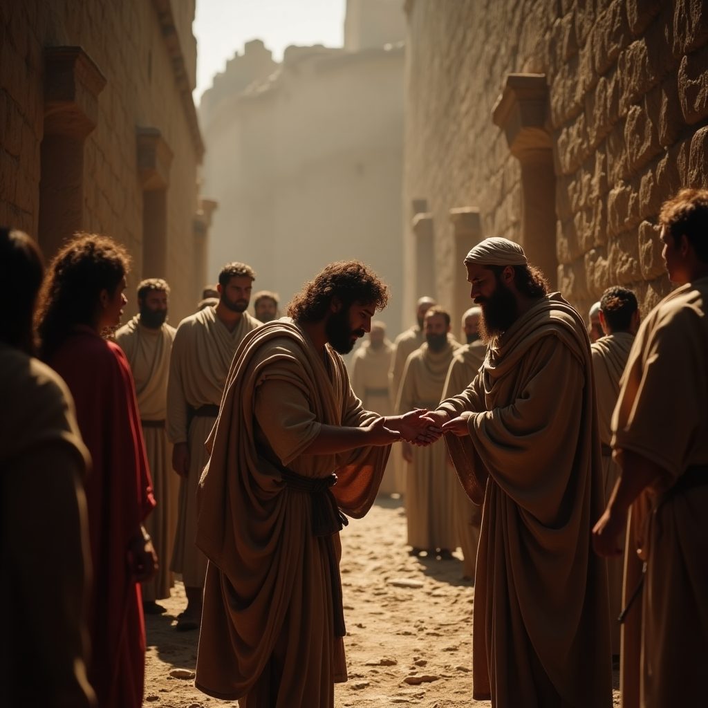 a man giving to others in a middle eastern setting