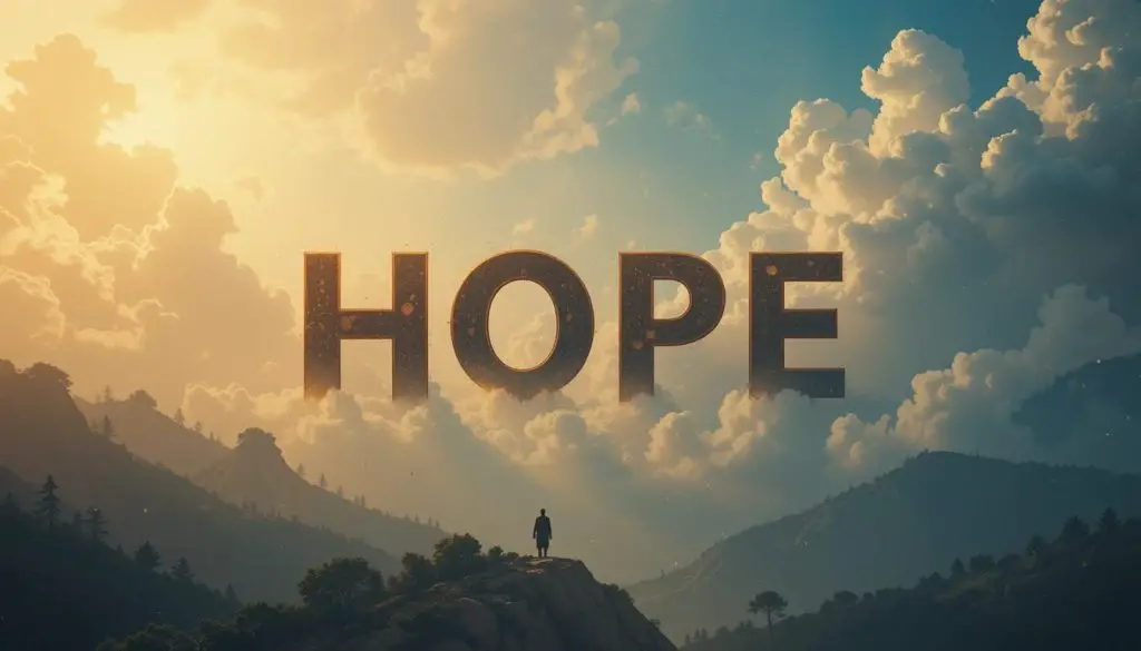 beautiful mountain with sunset and the word hope in center