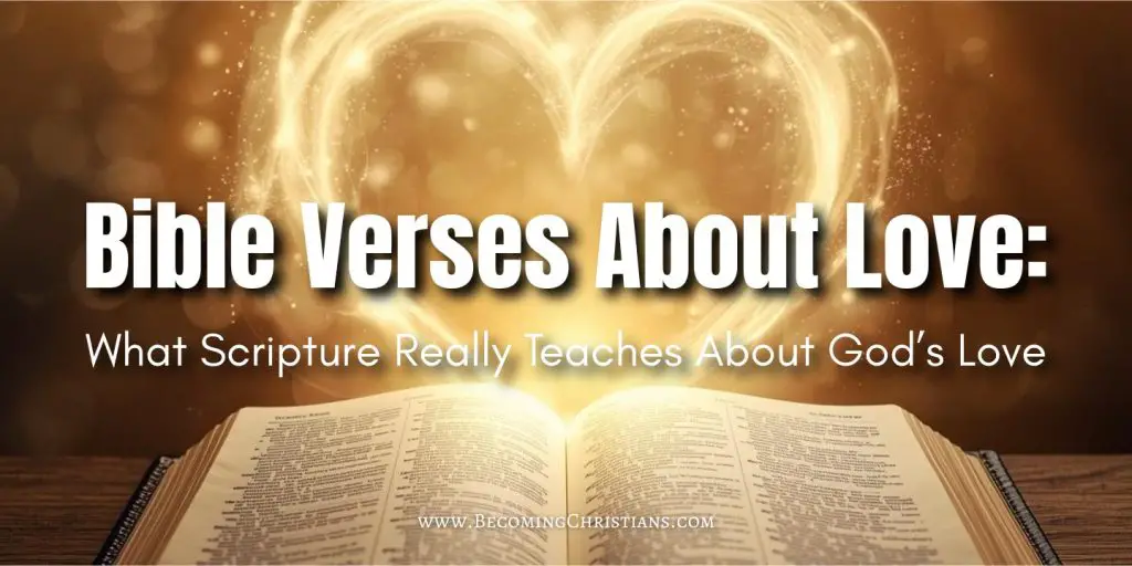 Inspirational Bible verses about love arranged artistically on a soft background.