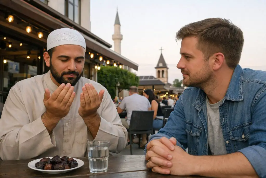 a muslim and christian talking about ramadan