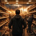 a man doing a grocery in times of war