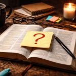 a question mark on top of a bible
