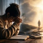 a woman in deep prayer with someone on the far side