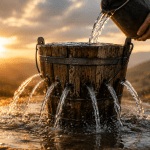 a person pouring water in a bucket with a lot of small holes