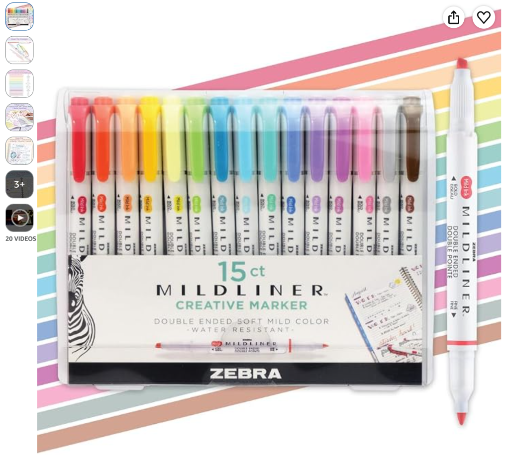 Zebra Pen MILDLINER No Bleed Highlighter, Assorted Colors, Dual Tip, 15-Pk featured image